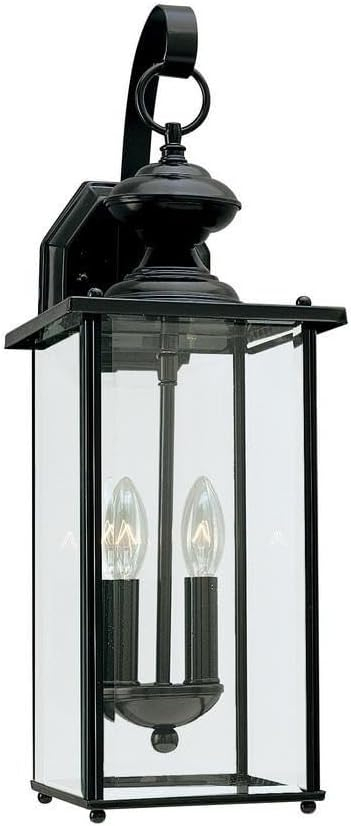 Jamestown 7 in. W 2-Light Black Outdoor Traditional Wall Lantern Sconce with Clear Beveled Glass