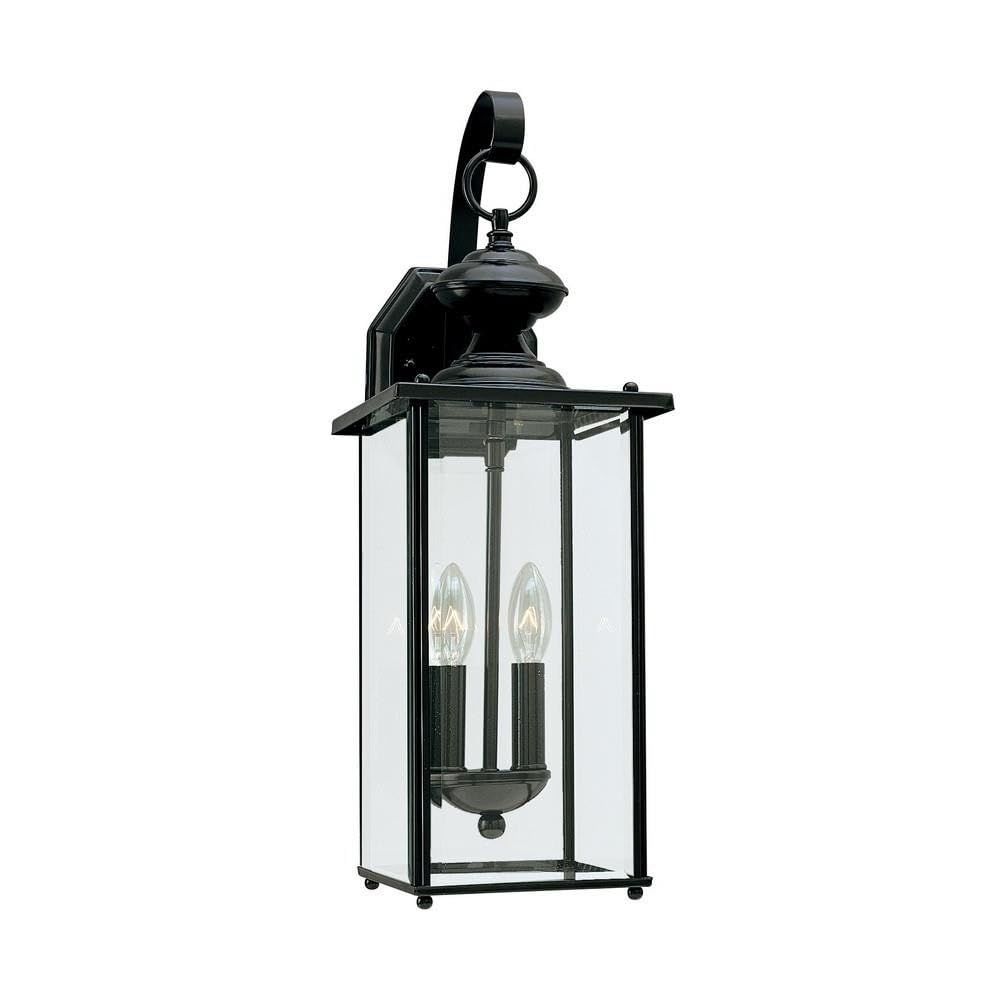 Jamestown 7 in. W 2-Light Black Outdoor Traditional Wall Lantern Sconce with Clear Beveled Glass