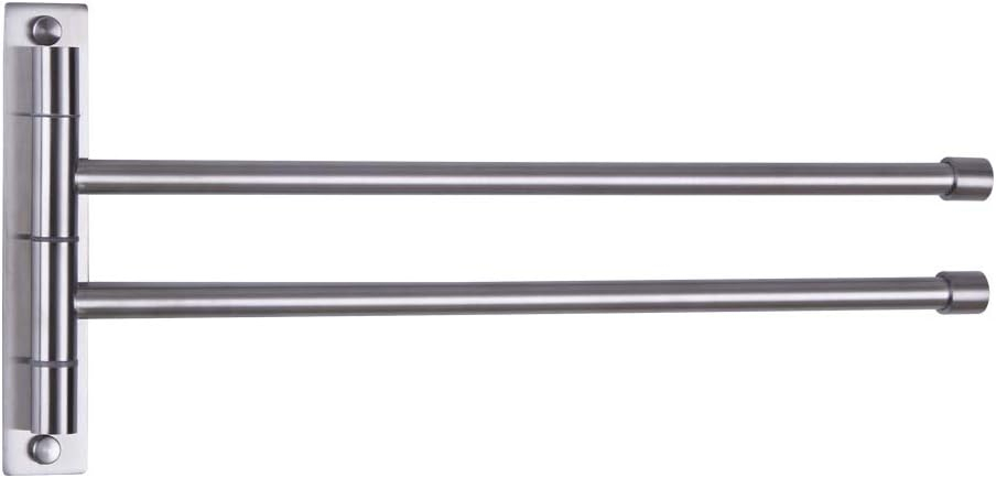 Stainless Steel Swing Out Towel Bar 2-Bar Folding Arm Swivel Hanger Bathroom Storage Organizer Rustproof Wall Mount Brushed Finish
