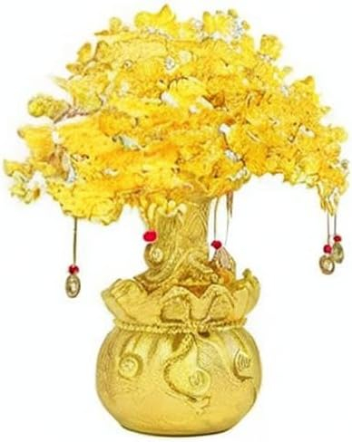 Feng Shui Citrine/Yellow Crytal Money Tree with Chinese Dragon Pots