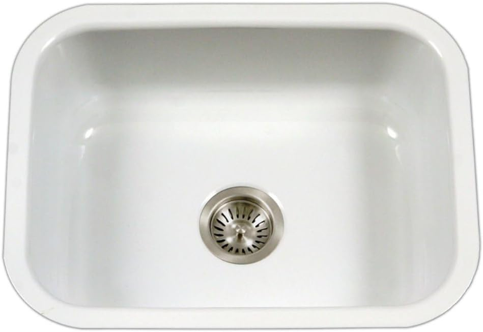 Houzer Porcela 23 in White Porcelain Enamel Steel Undermount Single Bowl Kitchen Sink - PCS-2500 WH