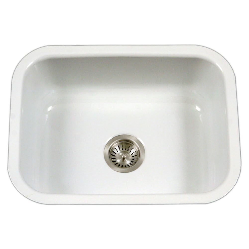 Houzer Porcela 23 in White Porcelain Enamel Steel Undermount Single Bowl Kitchen Sink - PCS-2500 WH