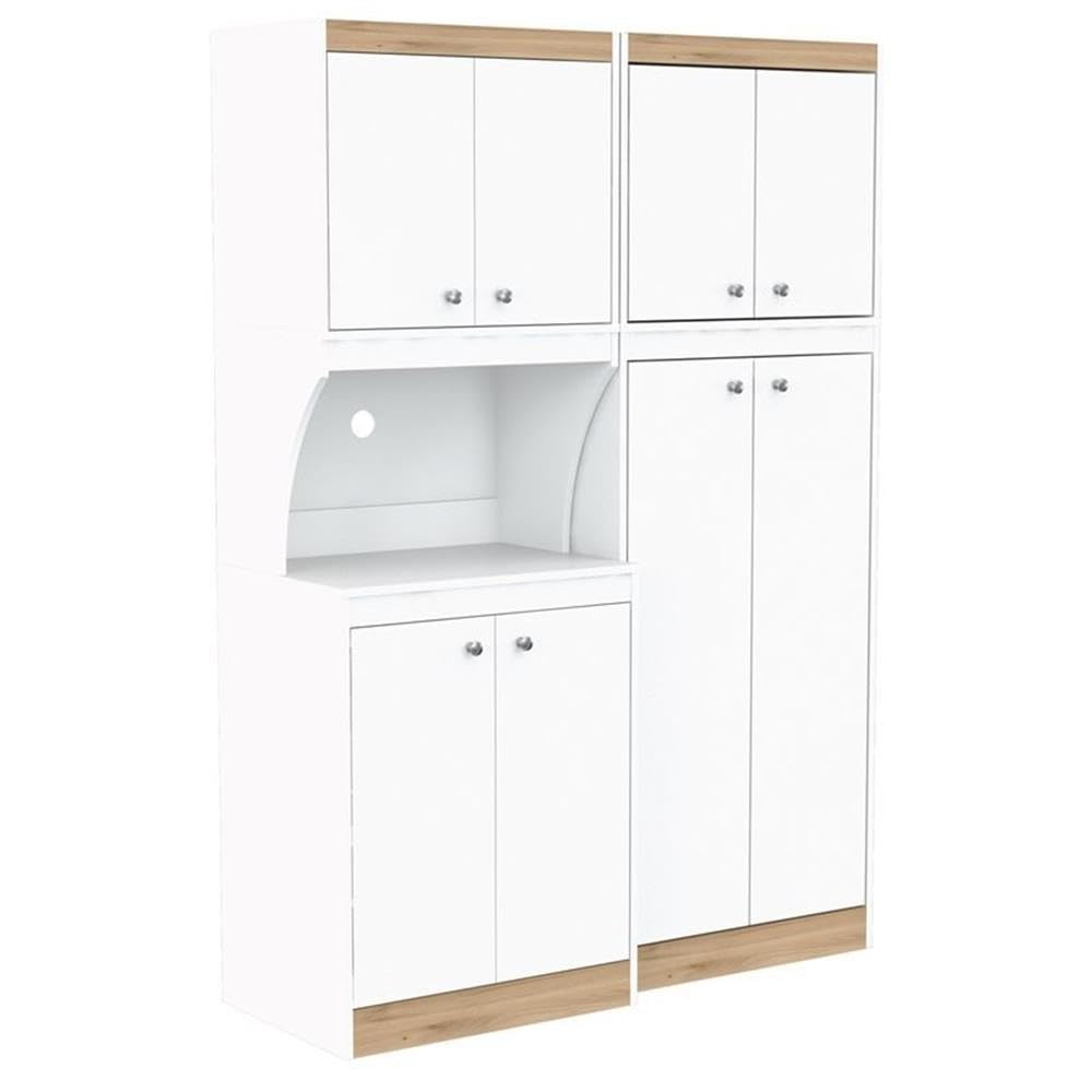 Inval Galley 2-Piece Microwave Kitchen Storage Cabinet 47"W, White and Oak