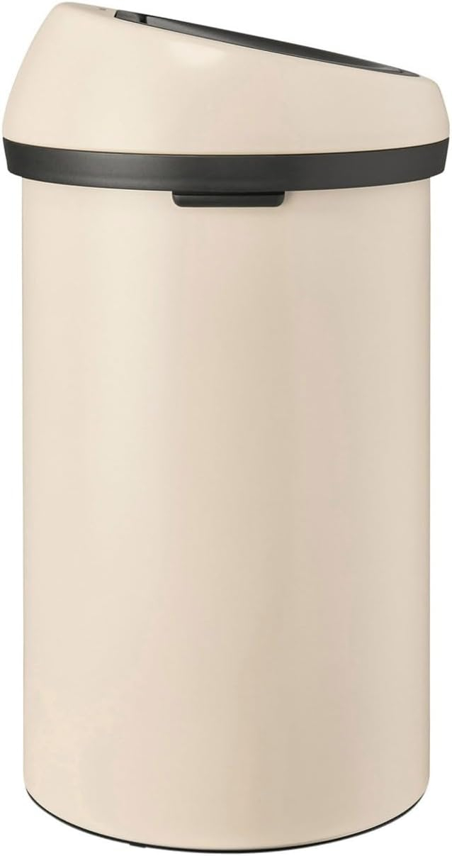 Soft Beige 16 Gallon Polypropylene Round Touch Bar Trash Can