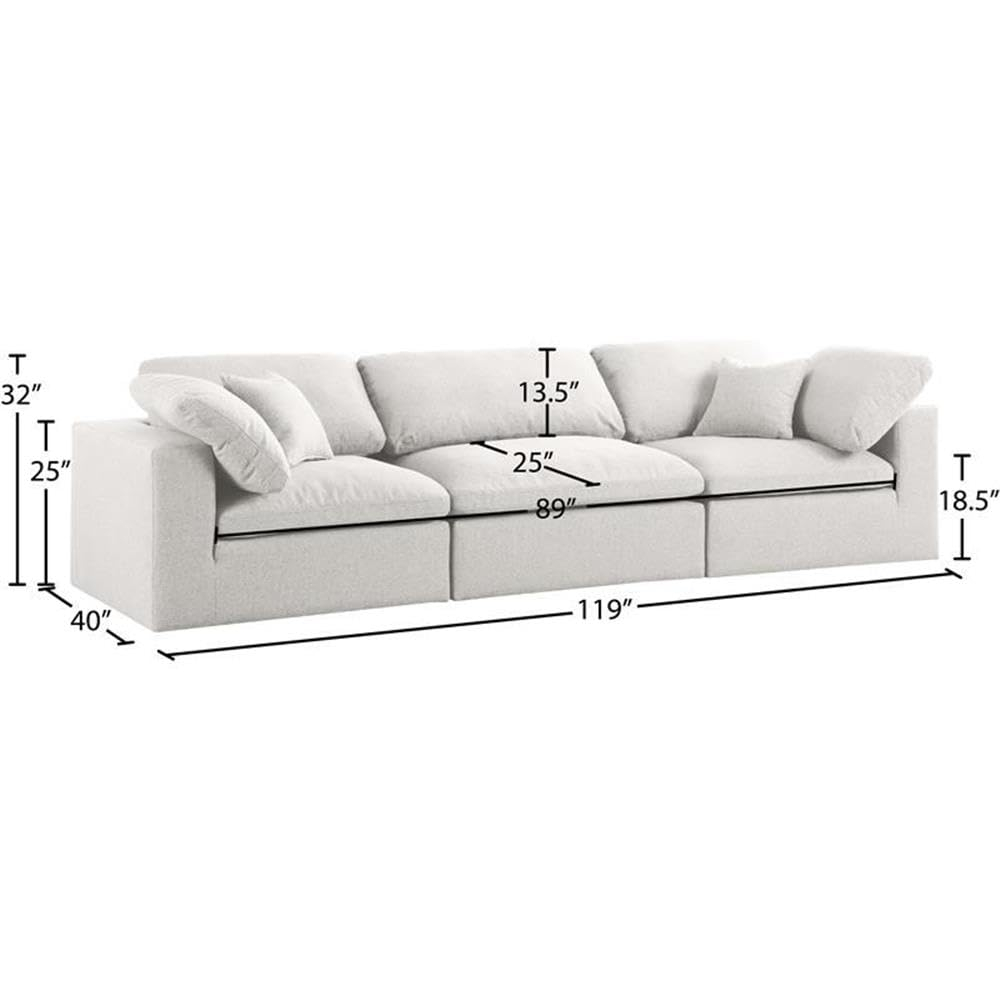 Meridian Furniture Serene Cream Durable Linen Fabric Deluxe Modular Sofa