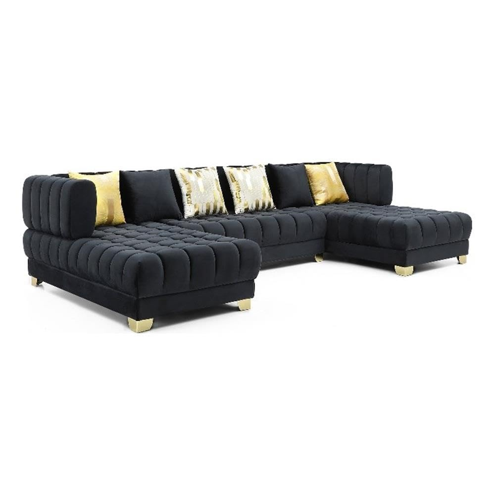 Better Home Products Marigold U-Shaped Velvet Sectional Sofa in Black