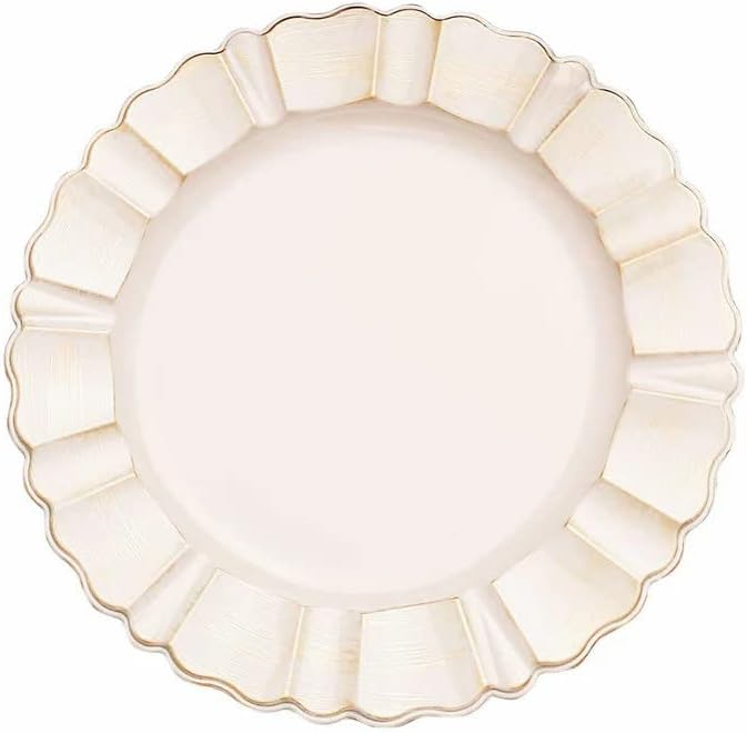 BalsaCircle 6 Dusty Blue Gold 13" Acrylic Wooden Textured Round Scalloped Trim Plastic Charger Plates