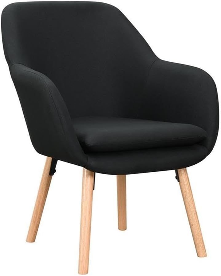Convenience Concepts Charlotte Accent Chair in Black Linen Fabric with Wood Legs