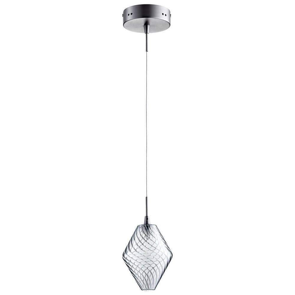 Mini Satin Nickel Beckett Pendant with Blue-Green Glass Shade
