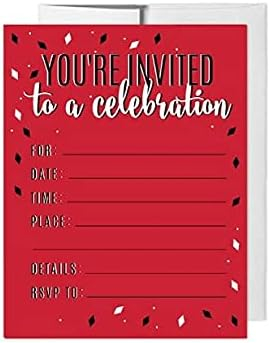 Andaz Press Signature Black, White, Red Party Collection, Invitations with Envelopes, 20-Pack