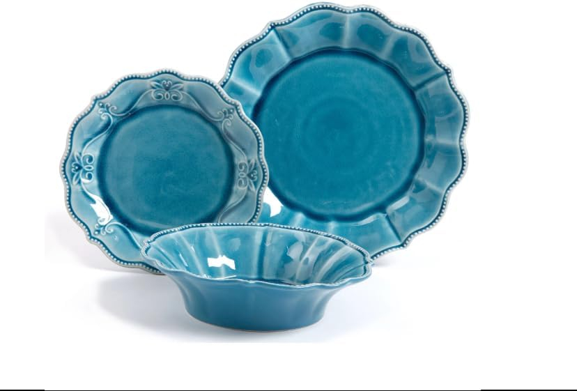 The Pioneer Woman Paige 12-Piece Dinnerware Set, Denim
