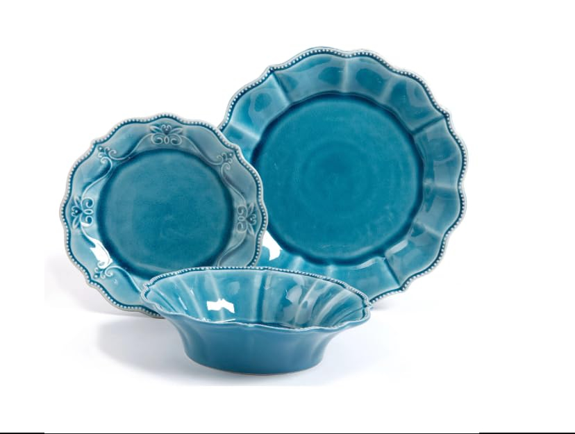 The Pioneer Woman Paige 12-Piece Dinnerware Set, Denim