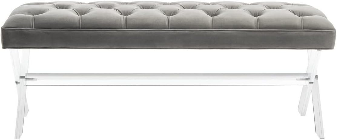 Safavieh Couture Tourmaline Dark Grey Velvet Tufted Acrylic Bench (SFV4722A)