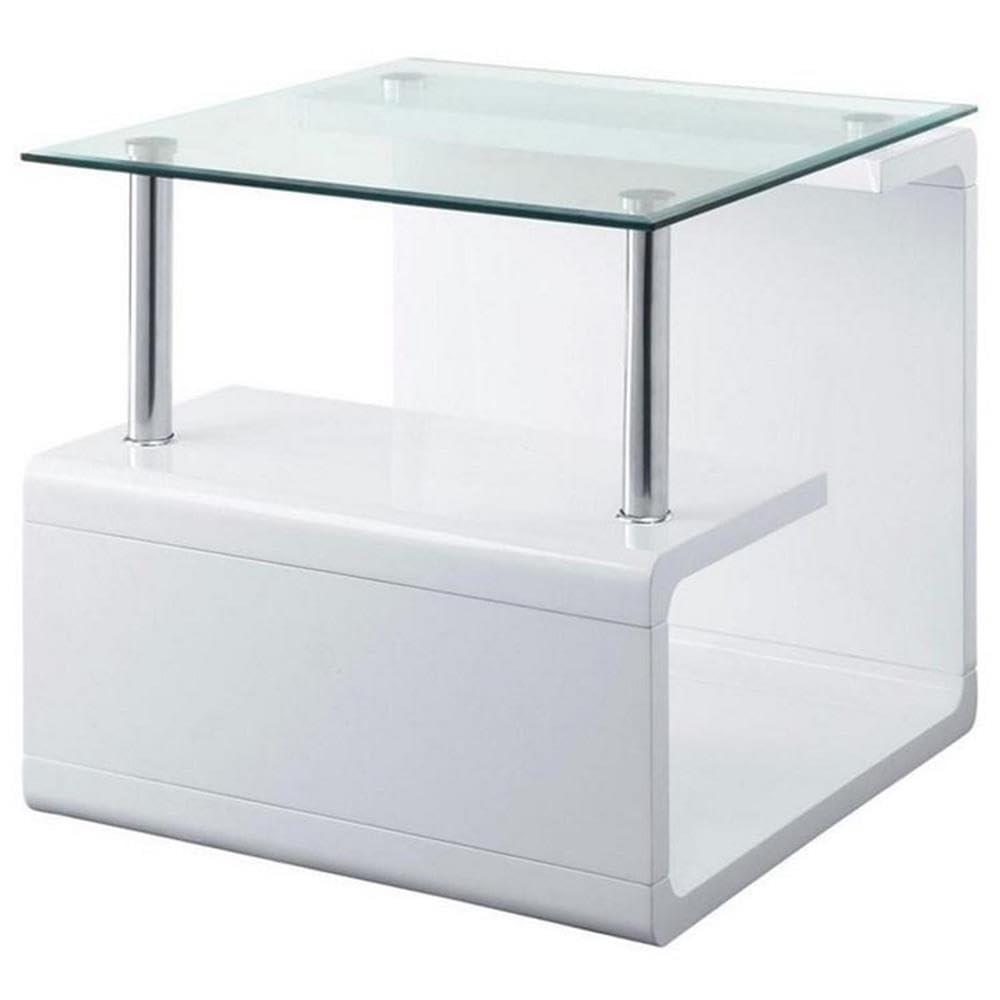 24" Nevaeh High Gloss Finish Accent Table Clear Glass/White - Acme Furniture