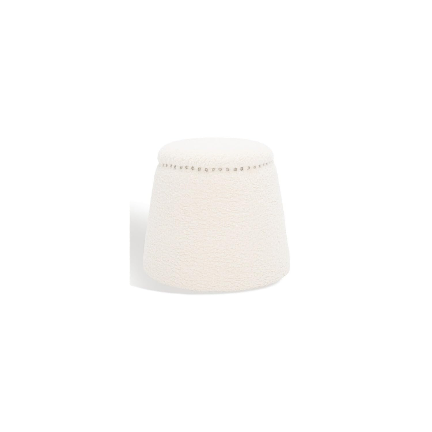 SAFAVIEH Couture Ellerose Glam Faux Lamb Wool Ottoman, Ivory