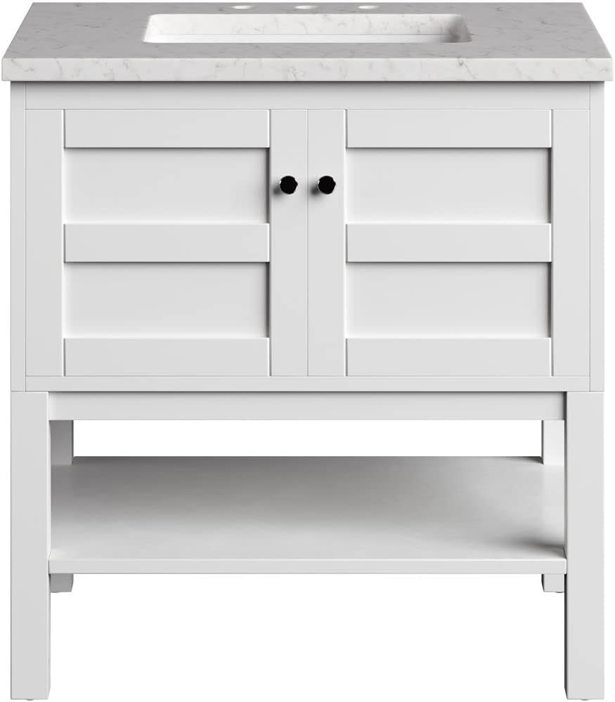 Hanover Manorville 31'' Vanity Cabinet with Sink Combo for Bathroom, Powder Room | Pre-Assembled Cabinet | Artificial Stone Marble Countertop, White Cabinet | HANVN0101-31-1WH
