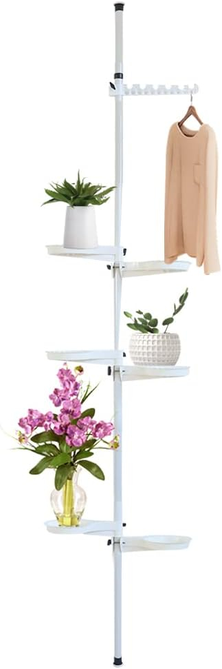 Adjustable Height 7 Layer Indoor Plant Stand, Spring Tension Pole Metal Free Stand Steel Tube Flower Display Rack, Space Saver Corner Floral Pot Hanger Shelf