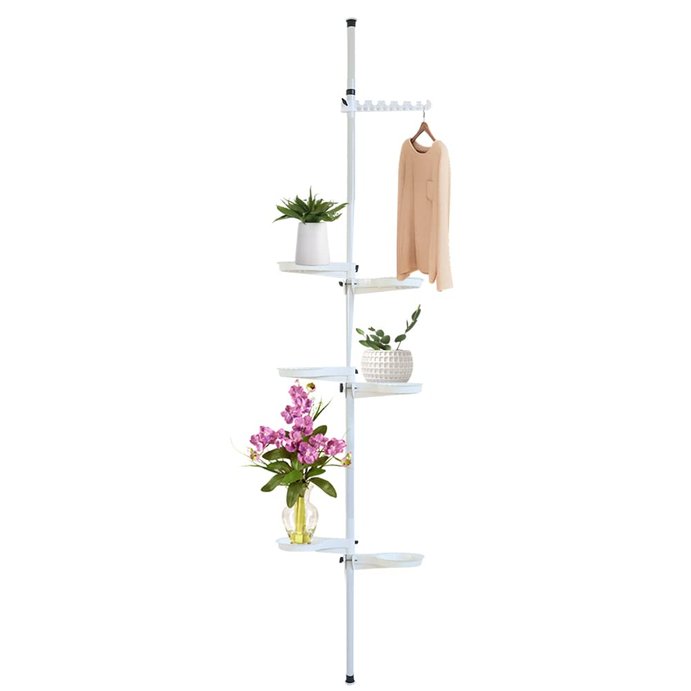 Adjustable Height 7 Layer Indoor Plant Stand, Spring Tension Pole Metal Free Stand Steel Tube Flower Display Rack, Space Saver Corner Floral Pot Hanger Shelf