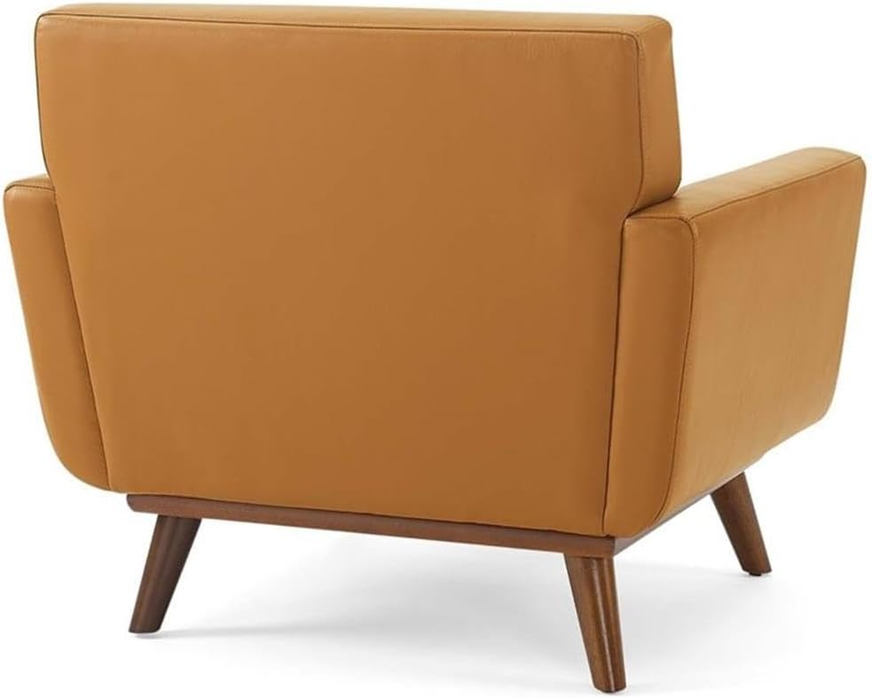Modway Engage Top-Grain Leather Living Room Accent Armchair in Tan