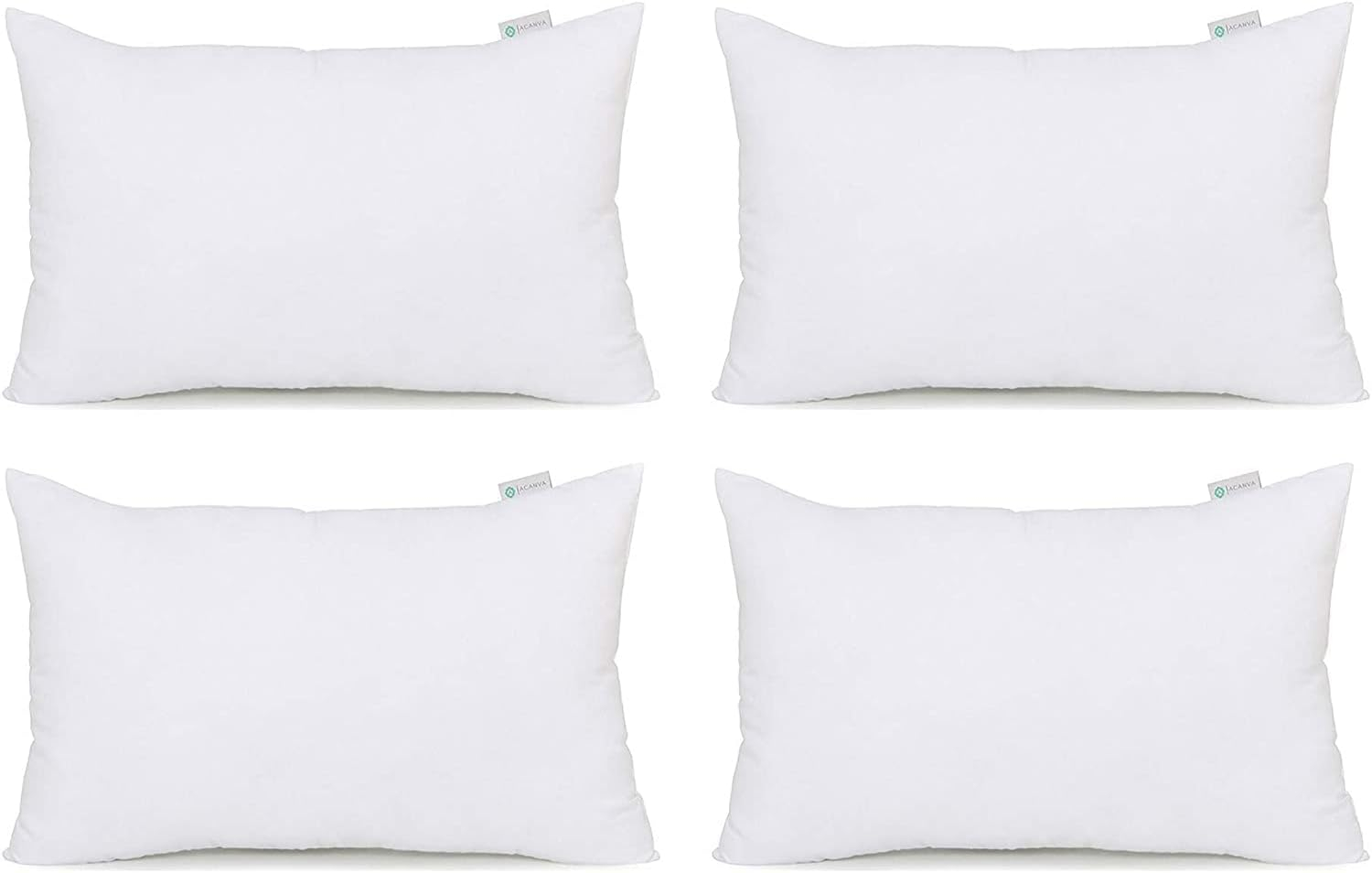 Acanva Throw Pillow Stuffer Inserts Decorative Rectangle Premium Sham Forms Cushion for Sofa Couch Chair, 12x20 Inch (Pack of 4), White 4 Count