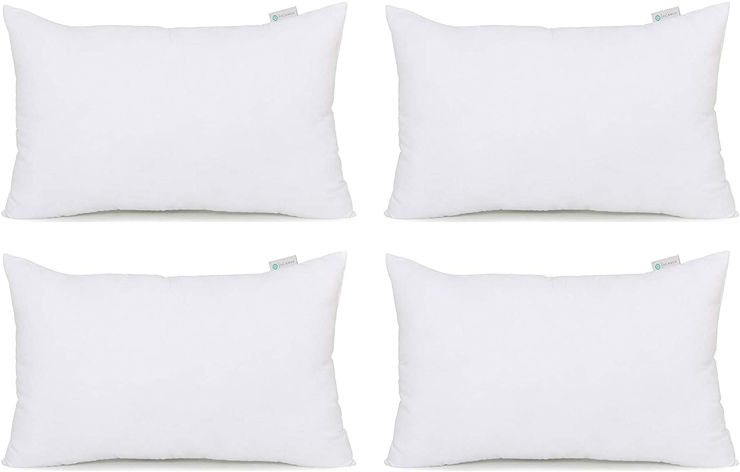 Acanva Throw Pillow Stuffer Inserts Decorative Rectangle Premium Sham Forms Cushion for Sofa Couch Chair, 12x20 Inch (Pack of 4), White 4 Count