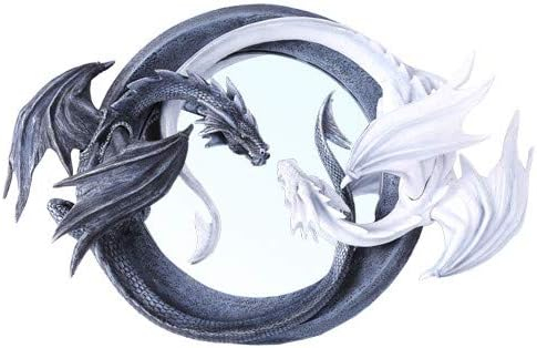 Ebros Feng Shui Ying Yang Day Night Twin Nemesis Dragon Round Wall Mirror Plaque