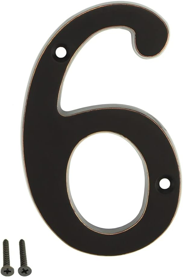 4 Inch Solid Brass House Number 6 in Bright Gold Finish