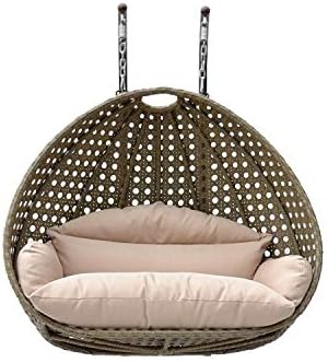 Latte Cream Double Seat Wicker Swing Chair with Metal Frame