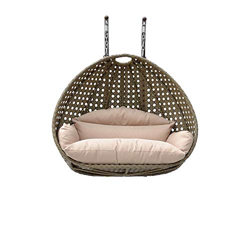 Latte Cream Double Seat Wicker Swing Chair with Metal Frame