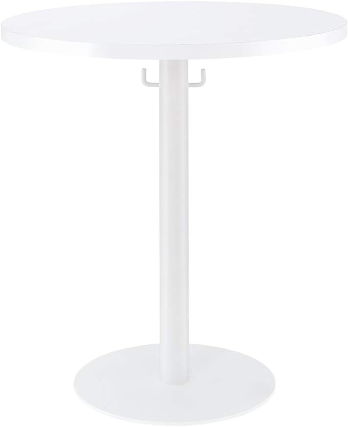 Proman Products Cava Round Solid Wood Coffee Table with Metal Base and Hooks for Bags Purses, White