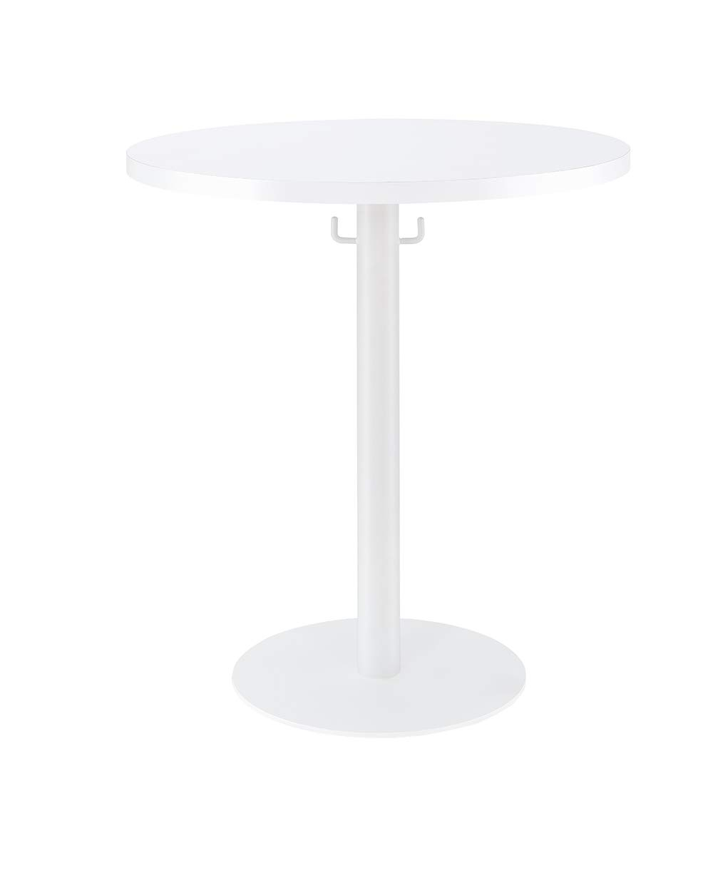 Proman Products Cava Round Solid Wood Coffee Table with Metal Base and Hooks for Bags Purses, White