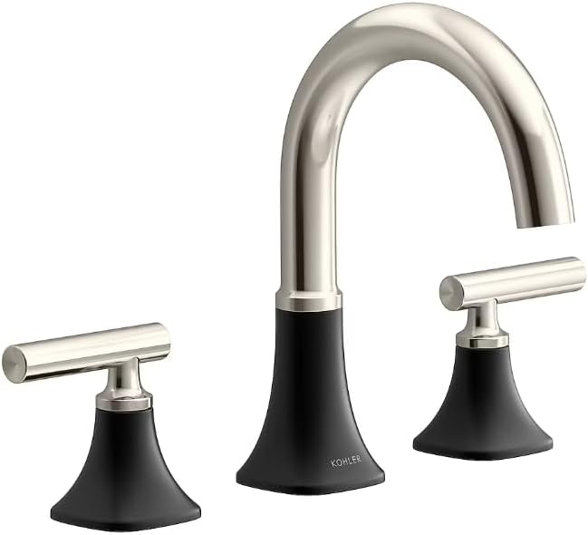 KOHLER Rill Matte Black/Polished Nickel Widespread 2-Handle WaterSense Bathroom Sink Faucet with Drain