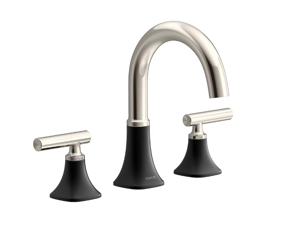 KOHLER Rill Matte Black/Polished Nickel Widespread 2-Handle WaterSense Bathroom Sink Faucet with Drain