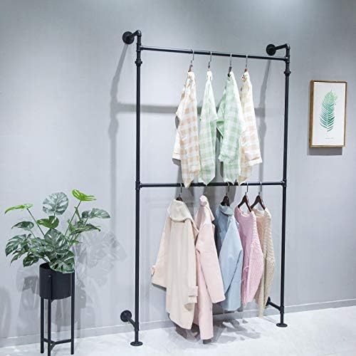 Magula Industrial Pipe Clothing Rack，Moden Commercial Grade Pipe Clothes Racks for Wardrobe, Bedroom and as Walk-in Closet System，Wall Mounted Heavy Duty Steampunk Garment Clothes Rack,Black (Double)