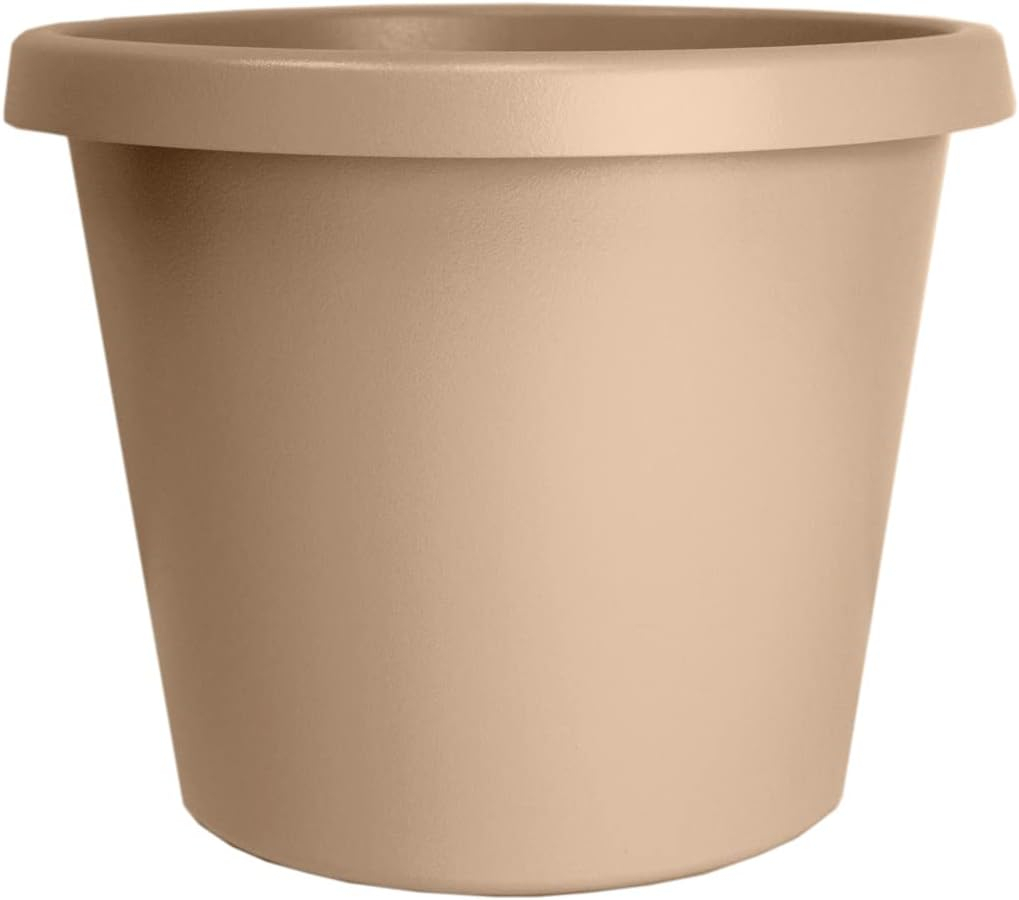 The HC Companies 12 Inch Round Prima Planter - Plastic Plant Pot with Rolled Rim for Indoor Outdoor Plants Flowers Herbs, Sandstone