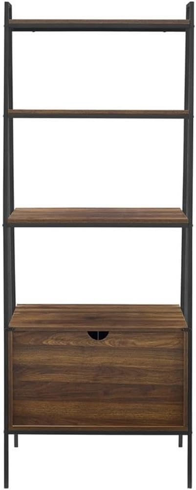 Dark Walnut 72" Ladder Shelf with Cabinet and Doors