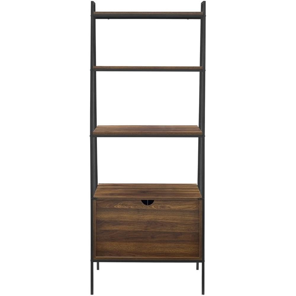 Dark Walnut 72" Ladder Shelf with Cabinet and Doors