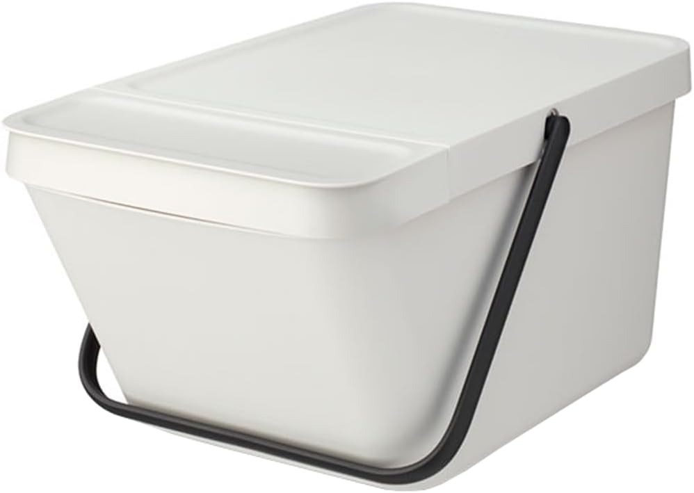 Light Gray Stackable Plastic Recycling Bin with Carry Handle