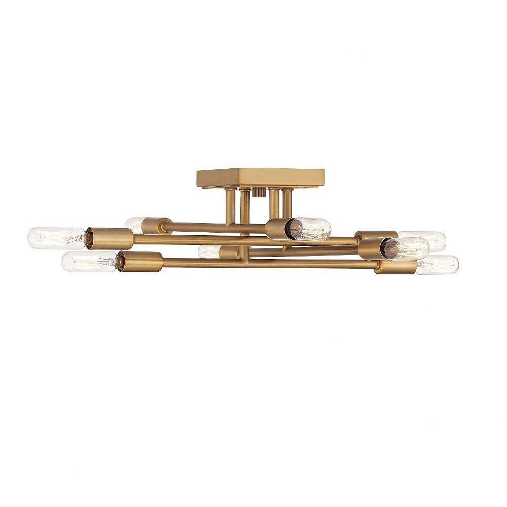 Warm Brass and Glass 8-Light Semi-Flush Mount Ceiling Fixture