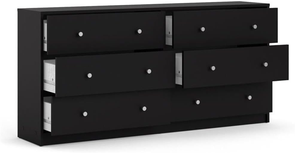 Home Square 2 Piece Bedroom Set with 6-Drawer Double Dresser and 1-Drawer Nightstand in Black