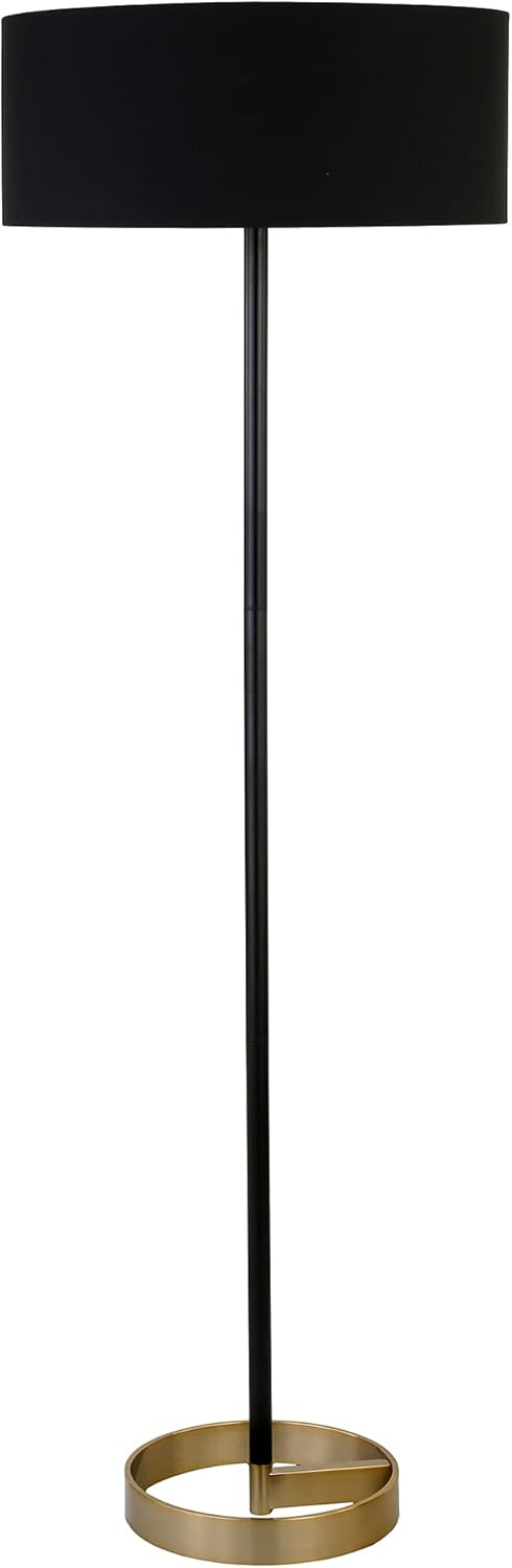 Henn&Hart 20" Matte Black/Brass Metal/Fabric Floor Lamp