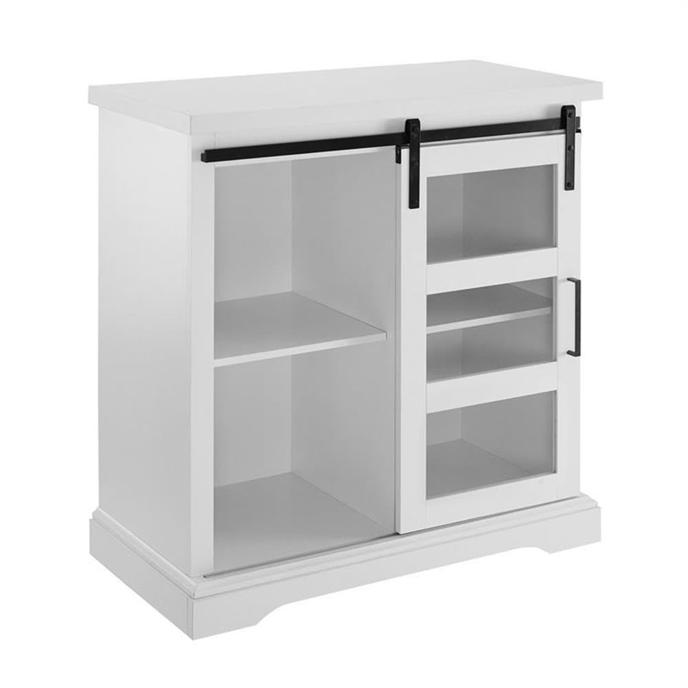 32" White Modern TV Stand with Sliding Glass Door