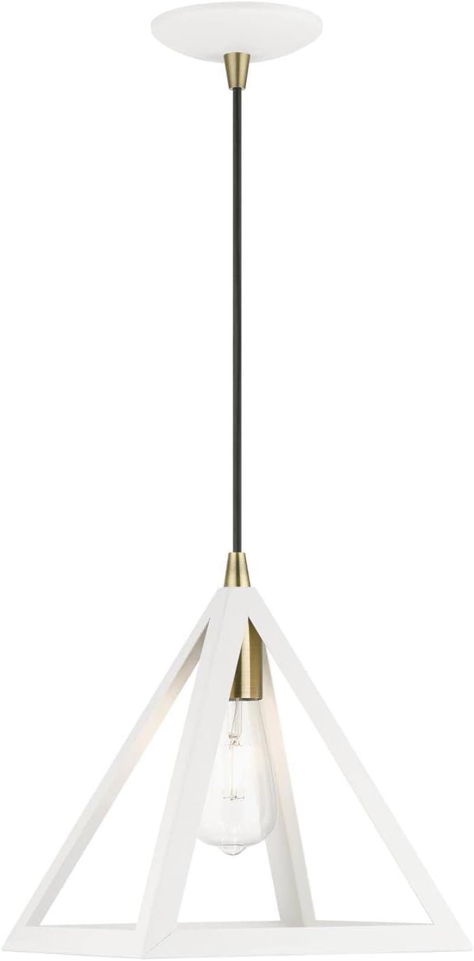 Livex Lighting Pinnacle 1 - Light Pendant in  Textured White/Antique Brass
