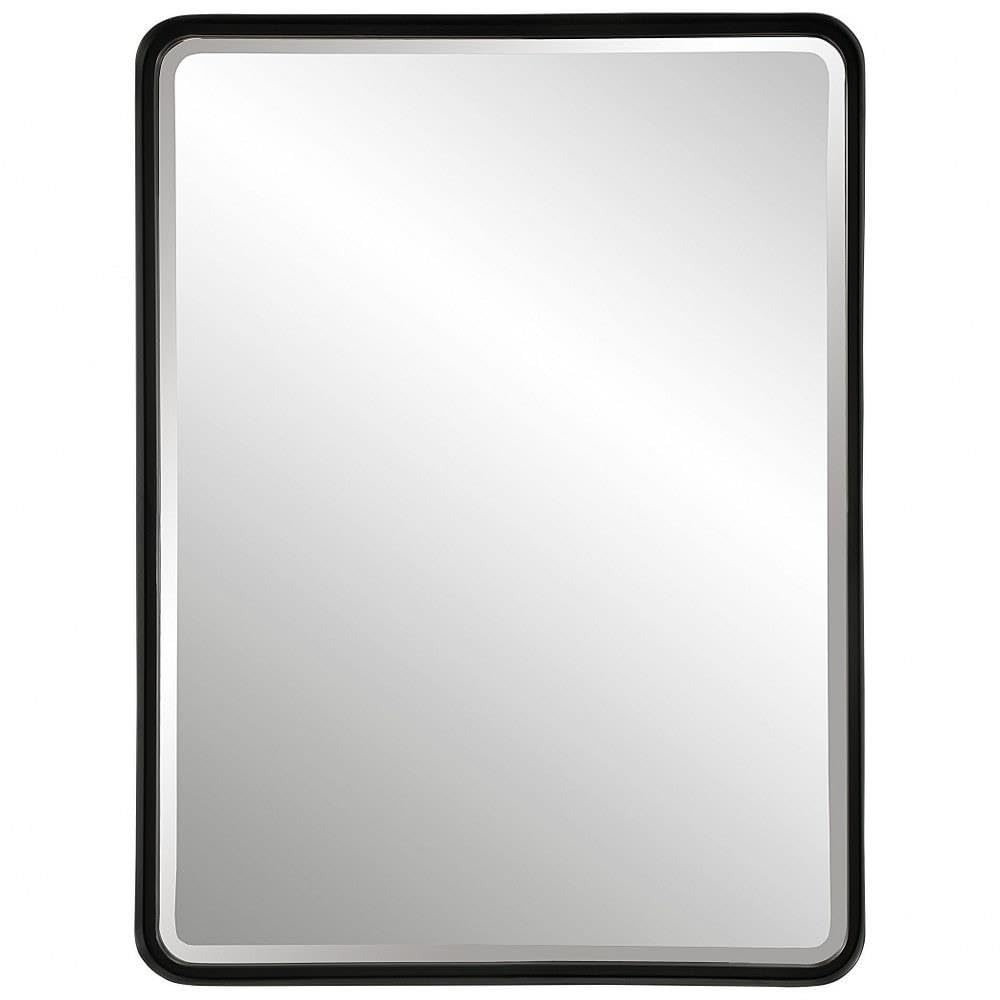 Uttermost Rectangular Vanity Decorative Wall Mirror Modern Beveled Satin Black Iron Frame 30" Wide Bathroom Bedroom Living Room