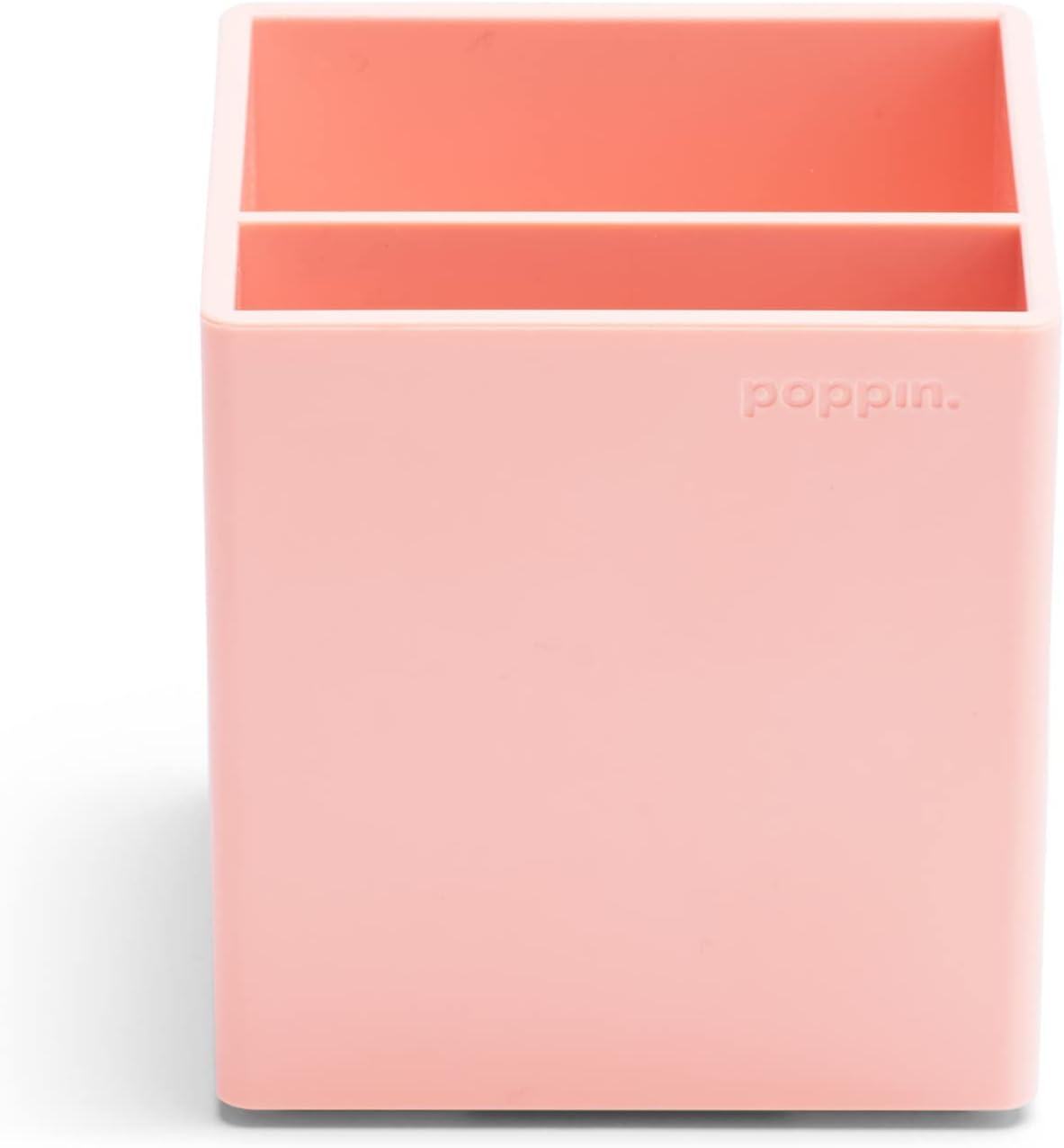 Poppin Pen Holder with 2 Compartments - Sturdy Plastic Pen Holder for Desk, Lacquer-like Finish, Writing Instrument Desk Organizer, Coordinating Office Desk Accessories (Blush Pink)