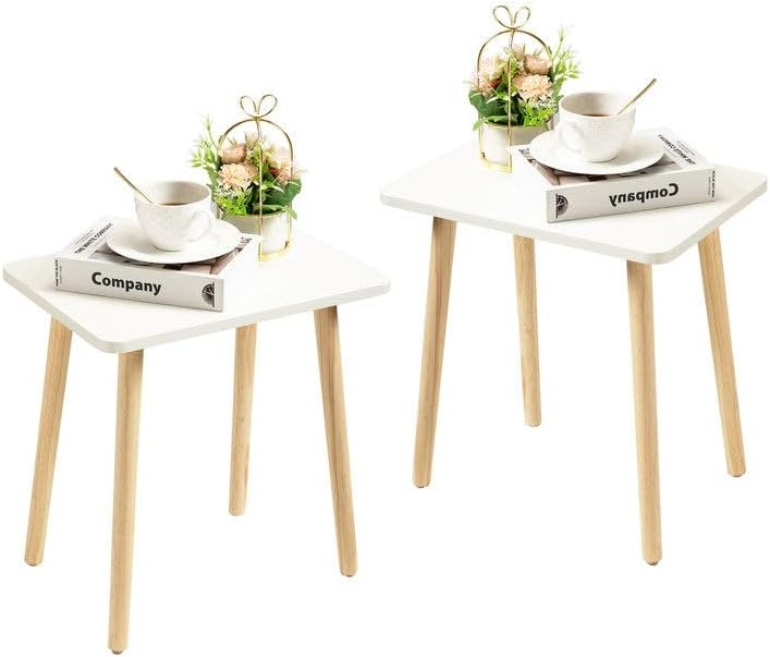 FORAOFUR White End Tables Set of 2, Small Side Tables Accent Tables Living Room, Boho Side Table with Wooden Legs, Easy Assembly
