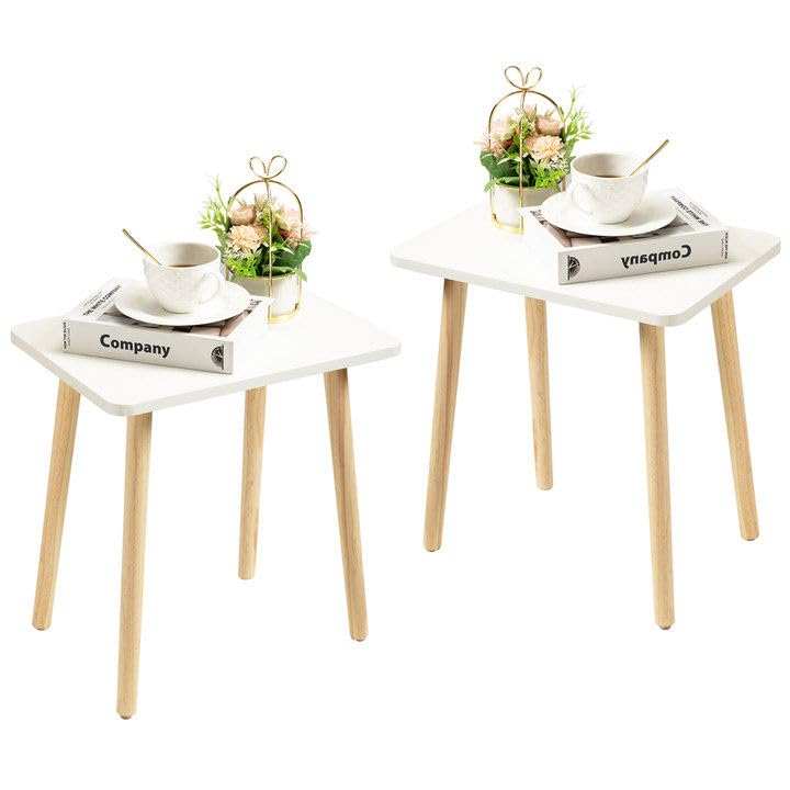 FORAOFUR White End Tables Set of 2, Small Side Tables Accent Tables Living Room, Boho Side Table with Wooden Legs, Easy Assembly