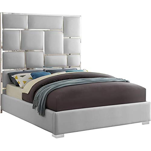 Meridian Furniture Milan Solid Wood and Faux Leather Queen Bed in White