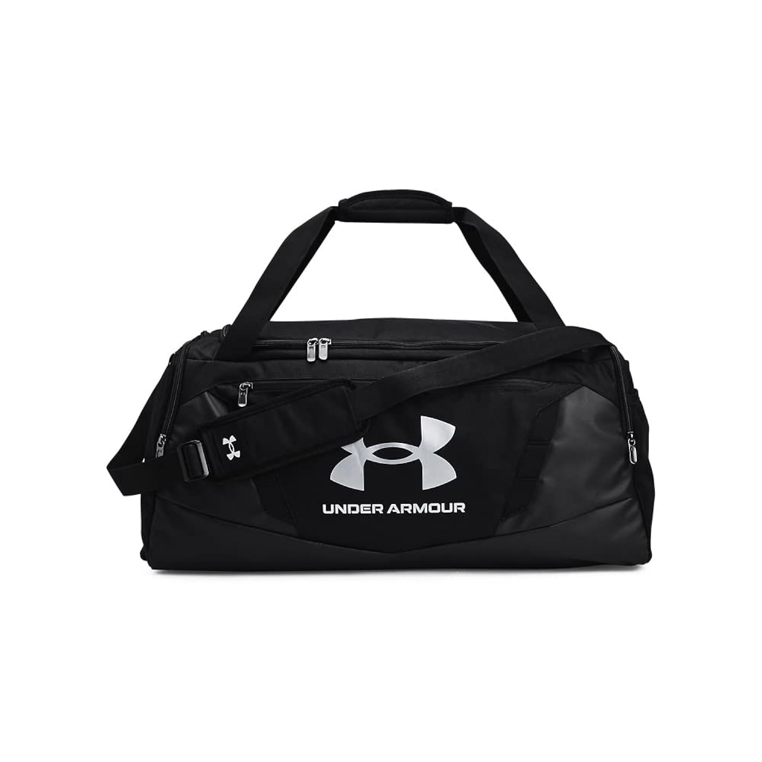 Universal Black Polyester Duffle Bag with Metallic Silver Accents