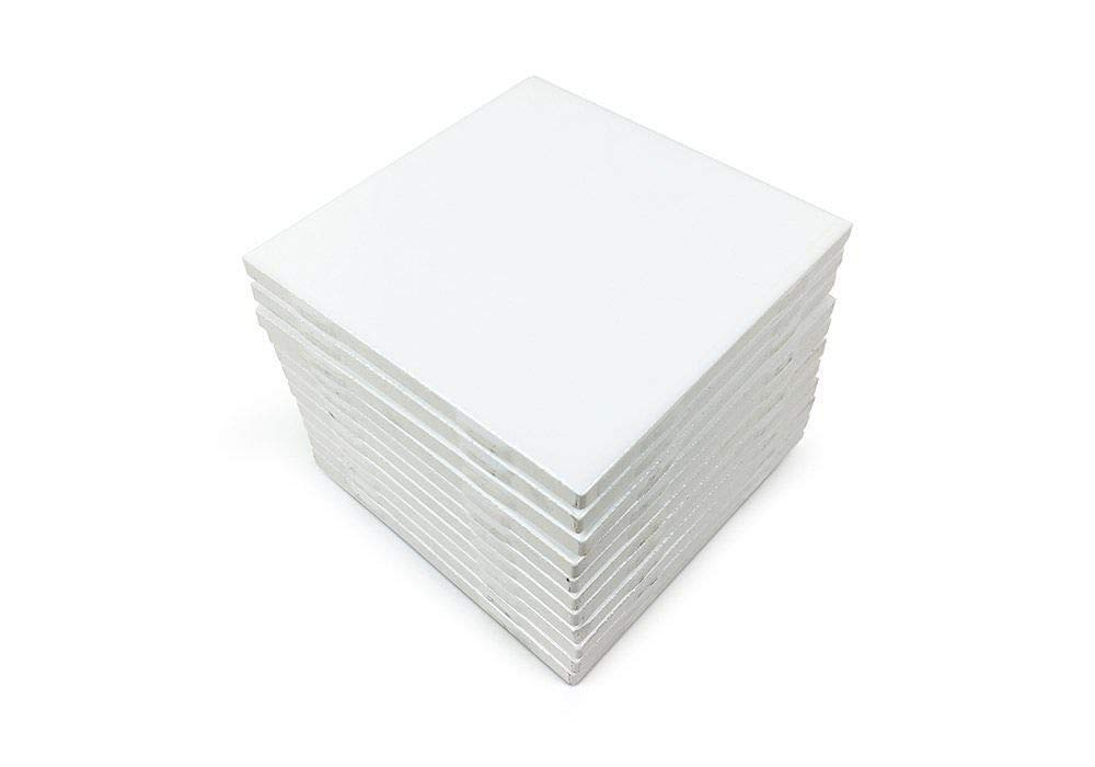 Set of 12 Glossy White Ceramic Tiles for Arts & Crafts by Squarefeet Depot Genuine Made in USA (4.25"x4.25")